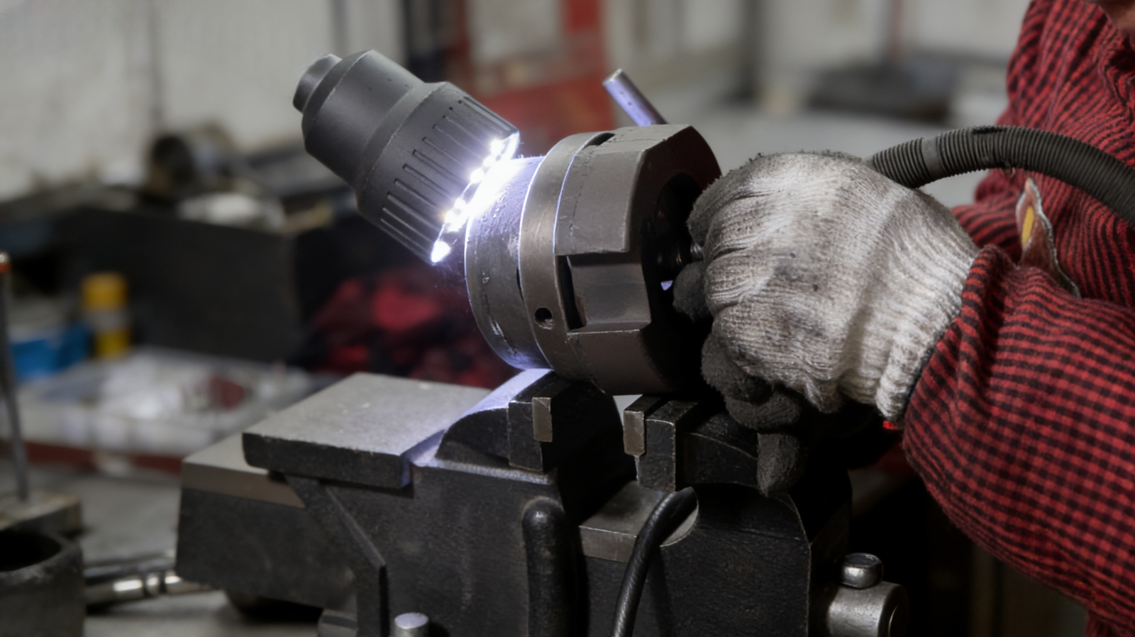 Finished blow mold with engraved logo detail