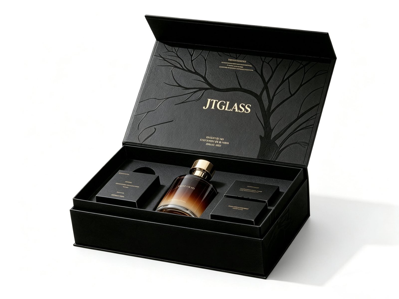 Rigid gift box with gold foil stamping for a French niche perfume brand