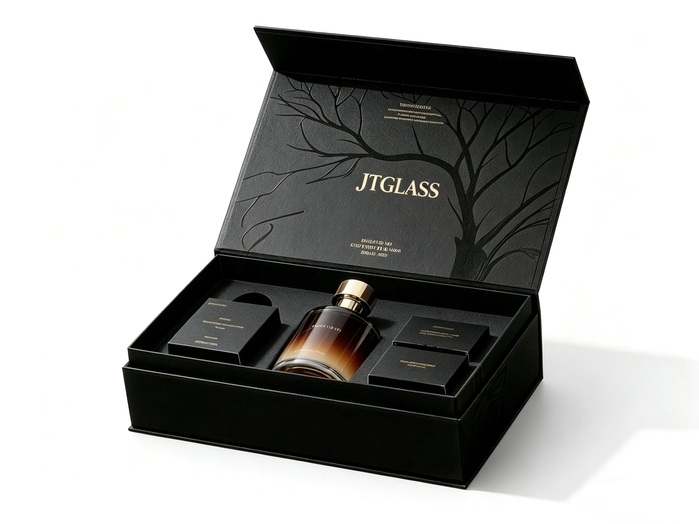 Rigid gift box with gold foil stamping for a French niche perfume brand