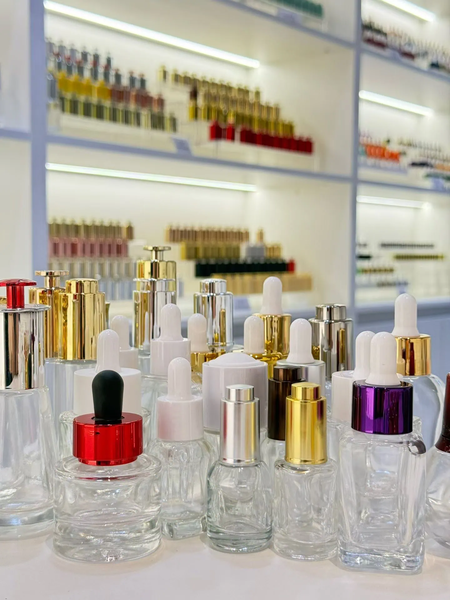 Glass and stainless steel dropper pipettes and roller ball assemblies for essential oil and roll-on fragrance bottles