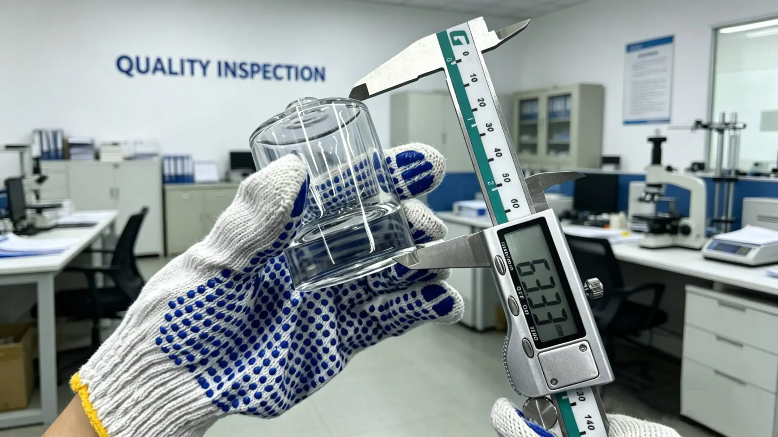 Quality testing instrument detail at Jingteglass laboratory