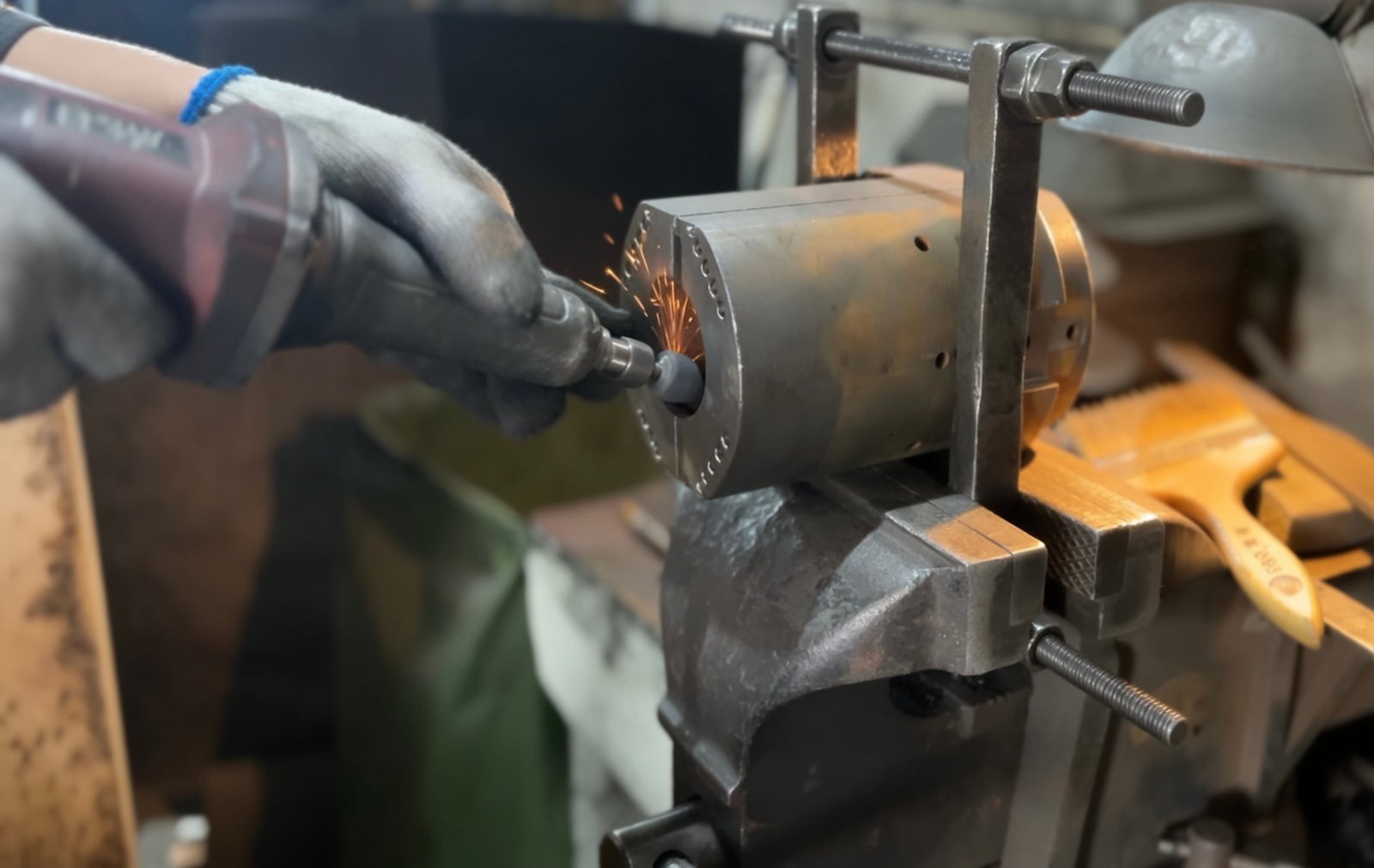 Finished cast iron mold halves ready for glass production