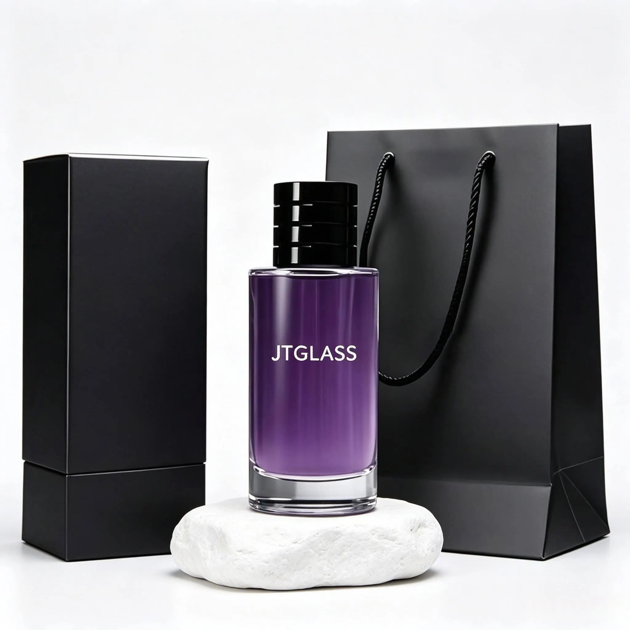 Complete custom glass perfume bottle set with matched caps, pump sprayer accessories and export-ready packaging for global B2B wholesale orders