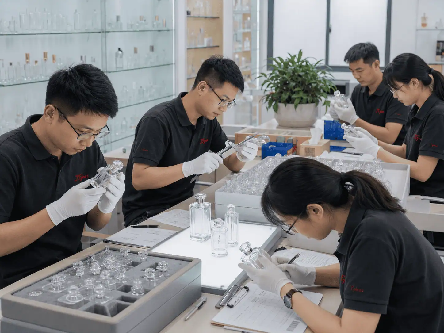 Automated spray coating surface treatment line for luxury glass bottles