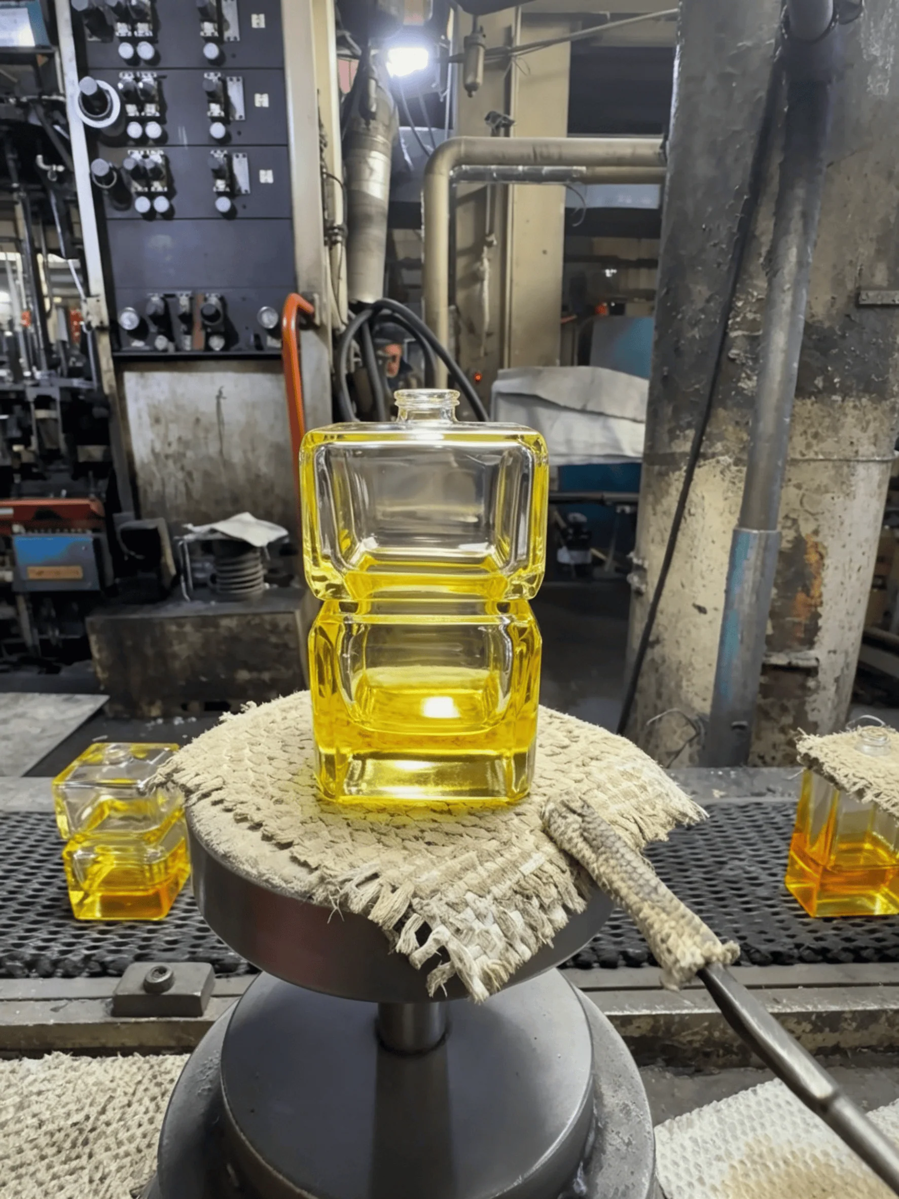 Fully custom bespoke sculptural glass bottle -- unique brand shape mold