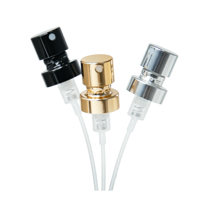 Fine-mist sprayer and lotion pump systems for perfume and cosmetic glass bottles