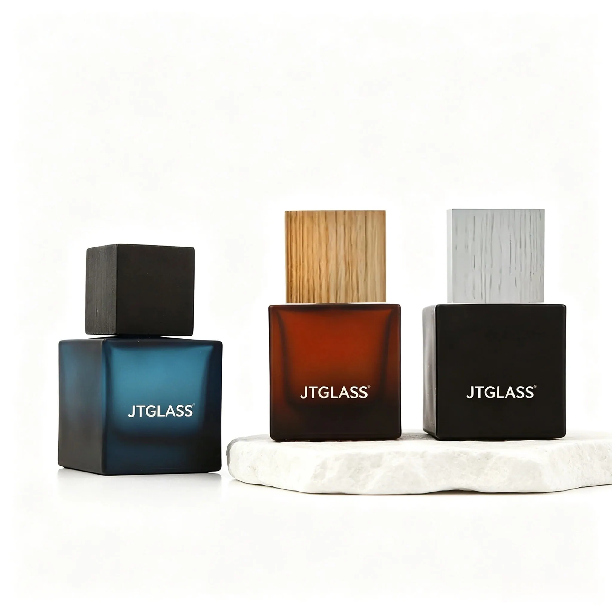 Square perfume bottle with frosted glass finish