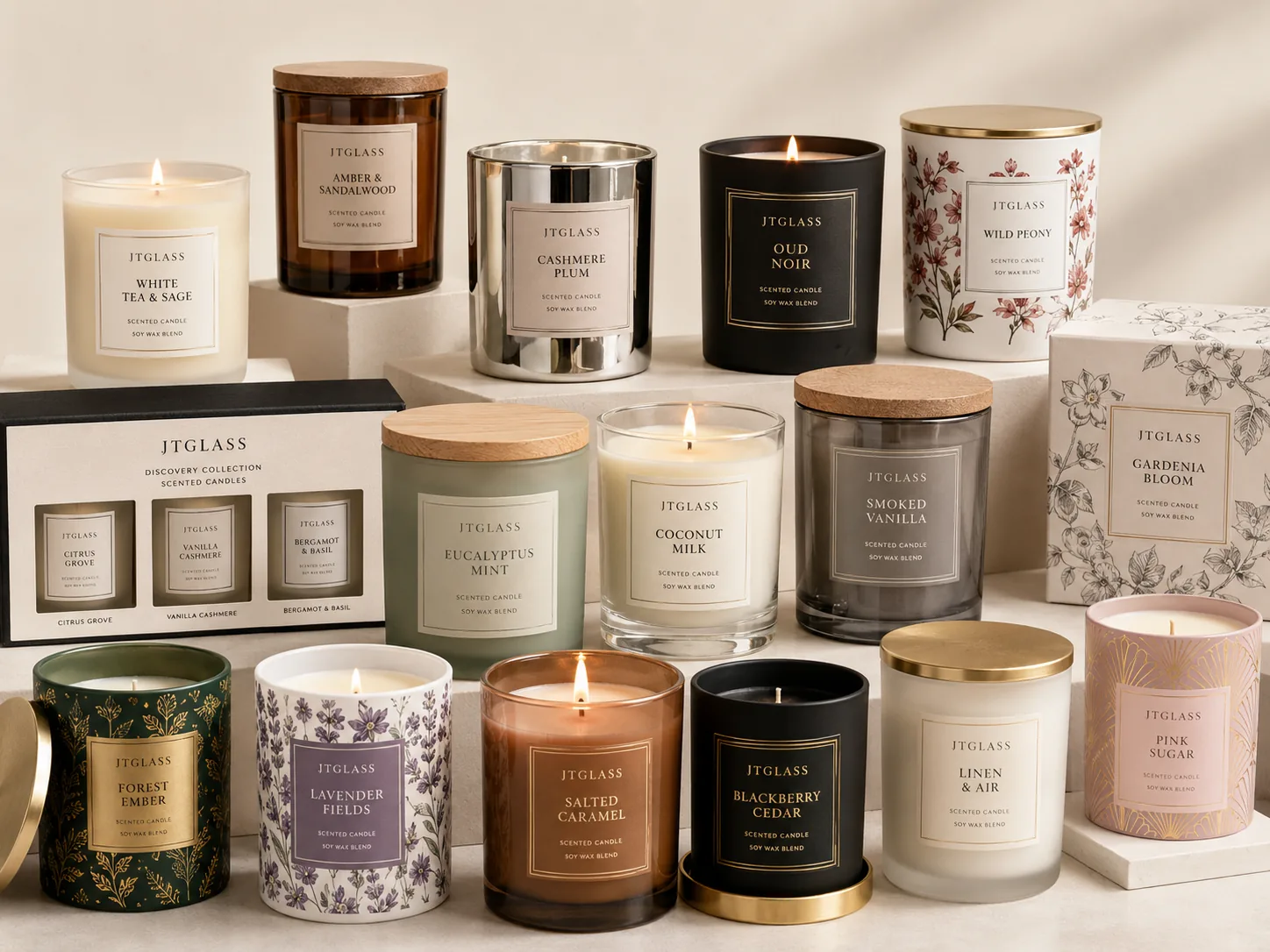Glass candle jars and diffuser bottles