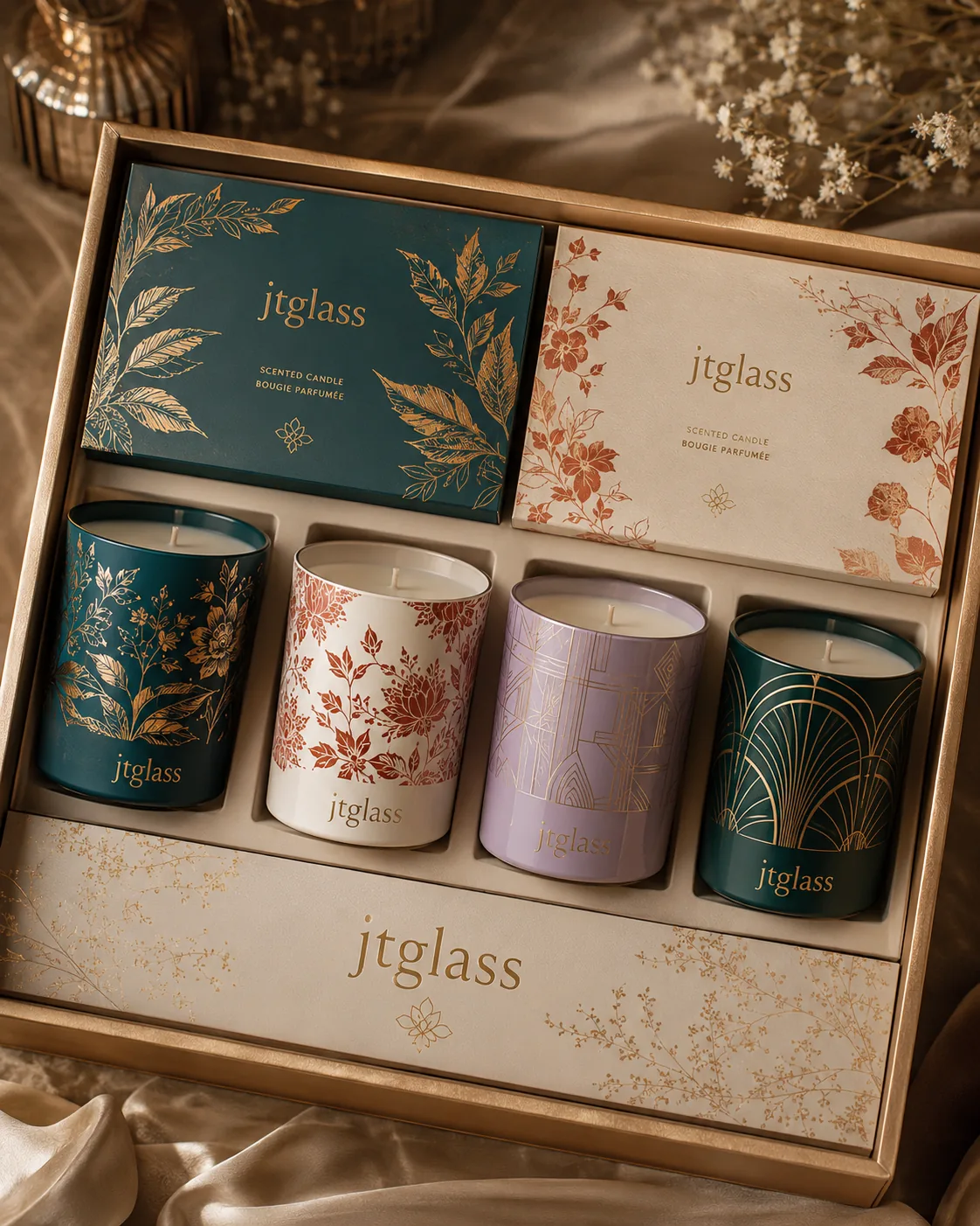 Printed candle jar with gift box supplier for private label