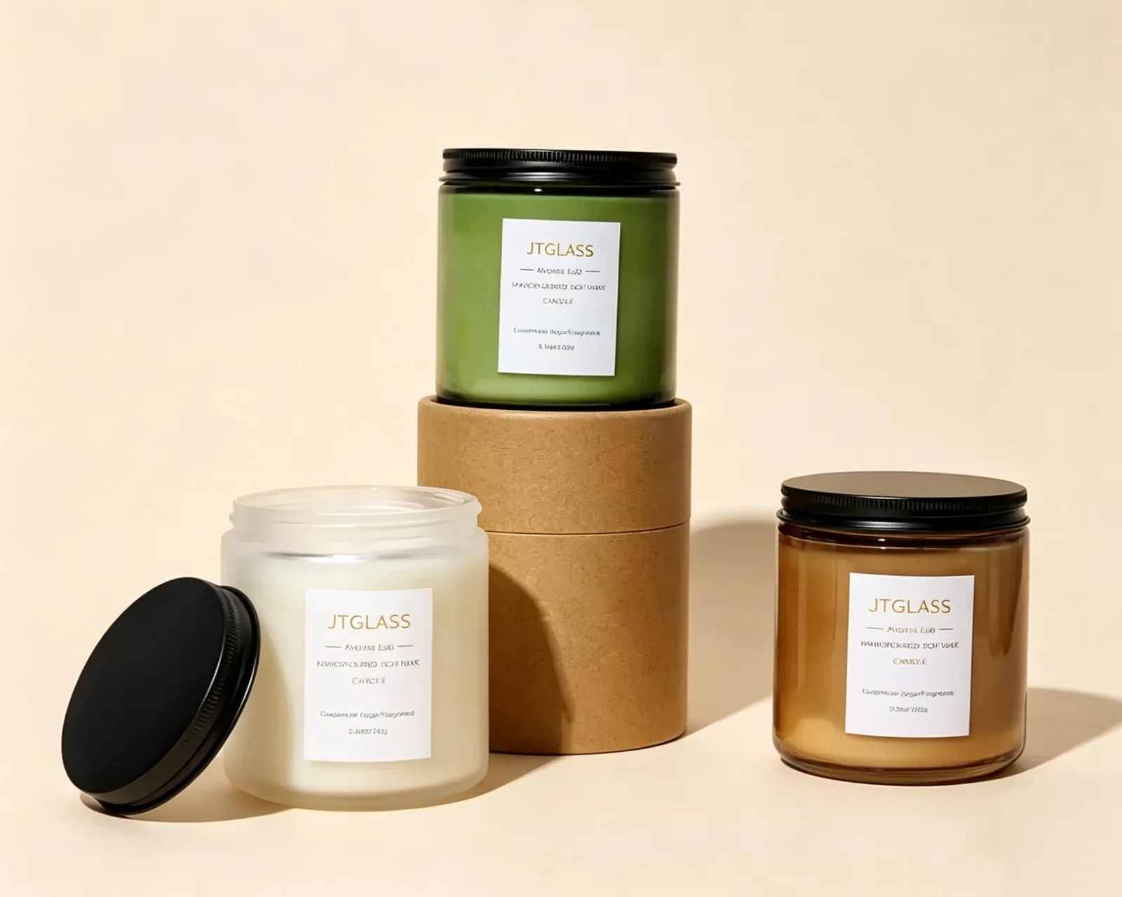 Colored glass candle jars with lids