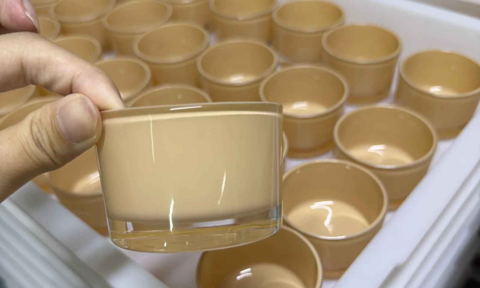 Quality inspection of custom colored glass candle jars