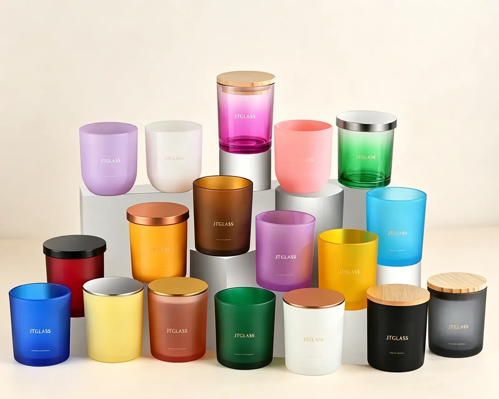 Custom colored glass candle jars wholesale