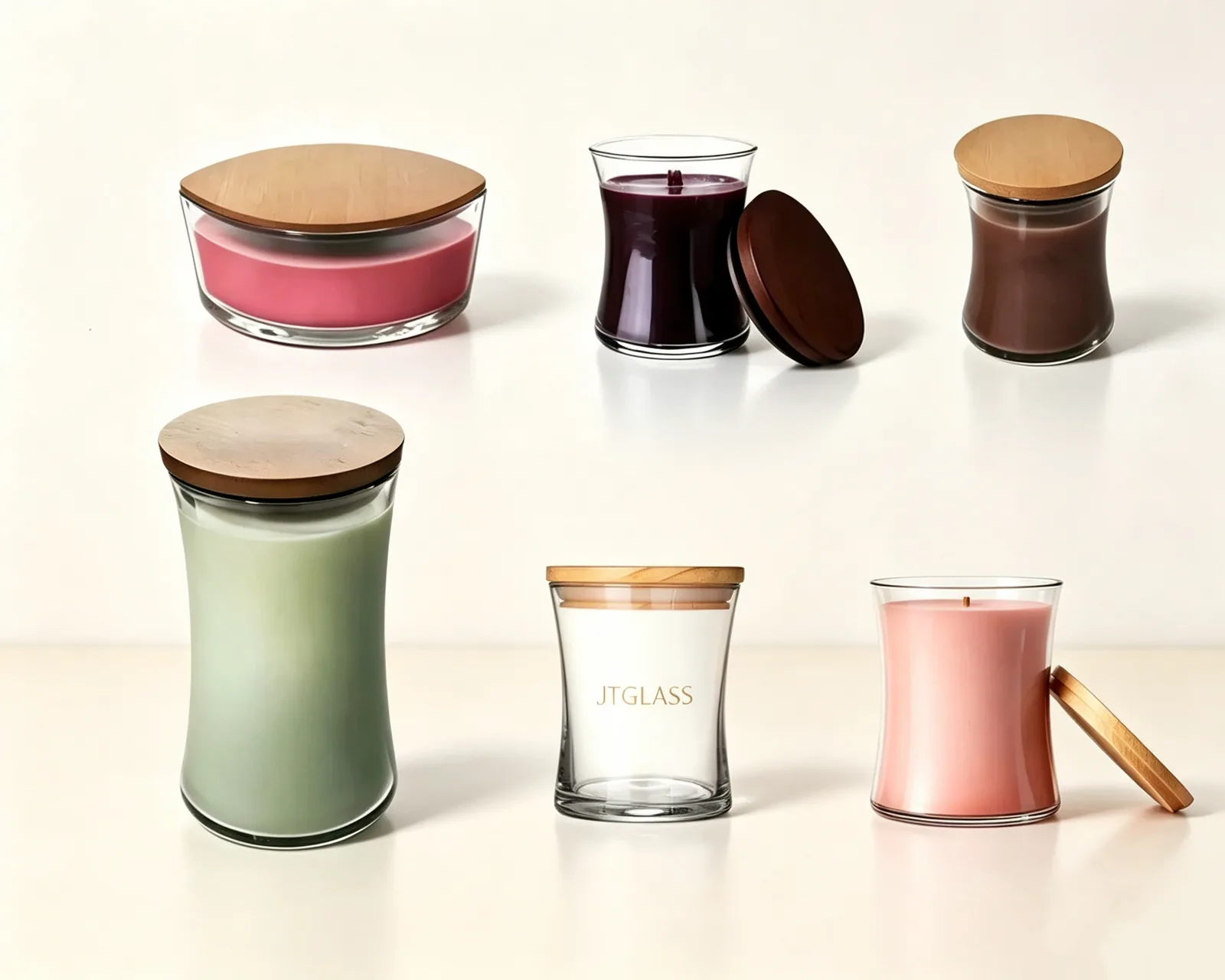 Glass candle jars with wood lids